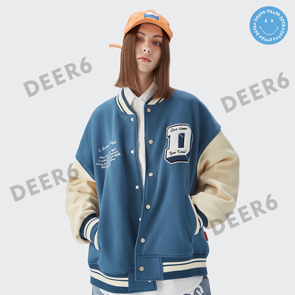 Áo khoác bomber Varsity jacket "D" nam nữ màu đen, cam, xanh dương