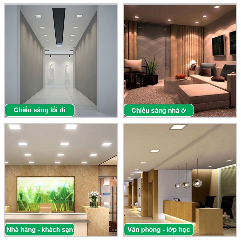 Đèn Led Âm Trần Vuông Công Suất 3W, 6W, 9W, 12W, 18W, 24W Siêu Mỏng Haledco, Đèn Trần Thạch Cao Bảo Hành 12 Tháng