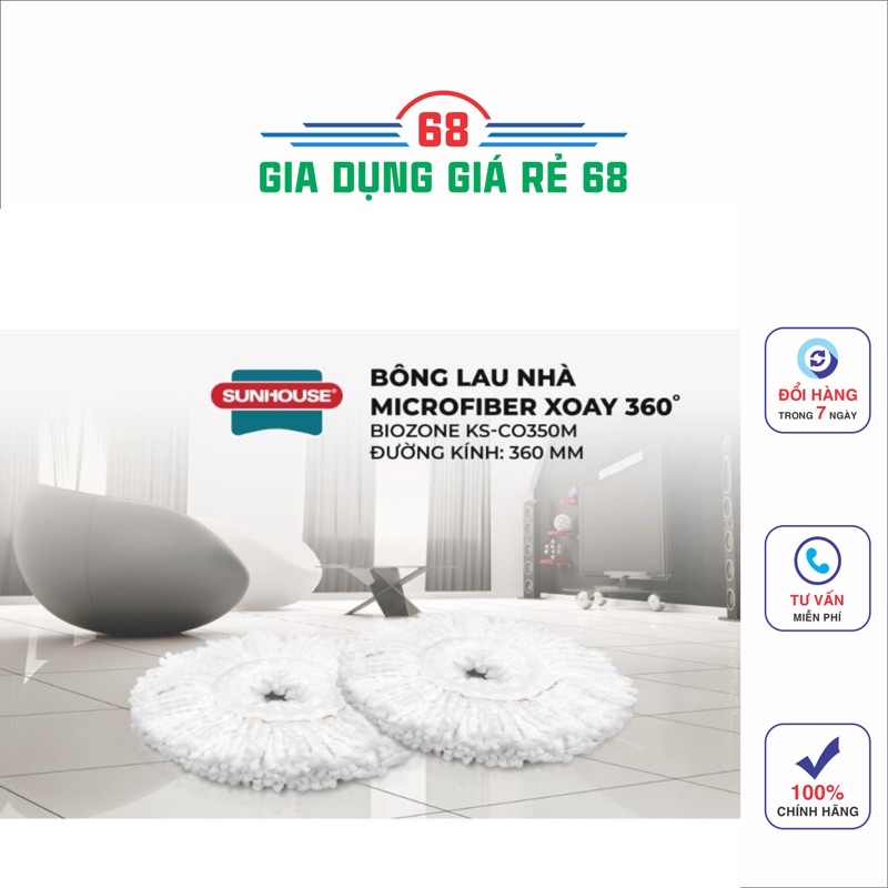 BÔNG LAU NHÀ MICROFIBER XOAY 360 ĐỘ SUNHOUSE KS-CO350M