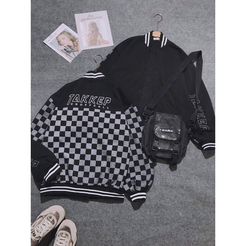 Áo bomber nữ form rộng kẻ caro tay to bồng áo khoác ngoài nữ bomber Bomber TAKKEP phong cách unisex - kameco