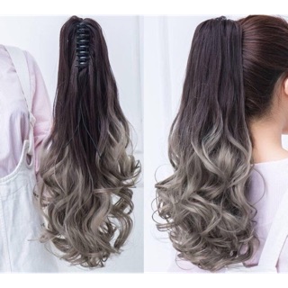 Tóc giả nữ đẹp ngoặm xoăn omber xám