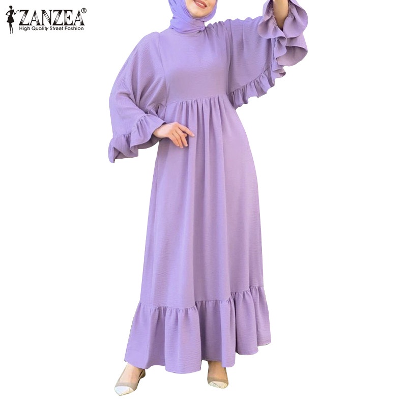 Đầm dài ZANZEA tay diềm xếp nếp búp bê dành cho phụ nữ Hồi giáo