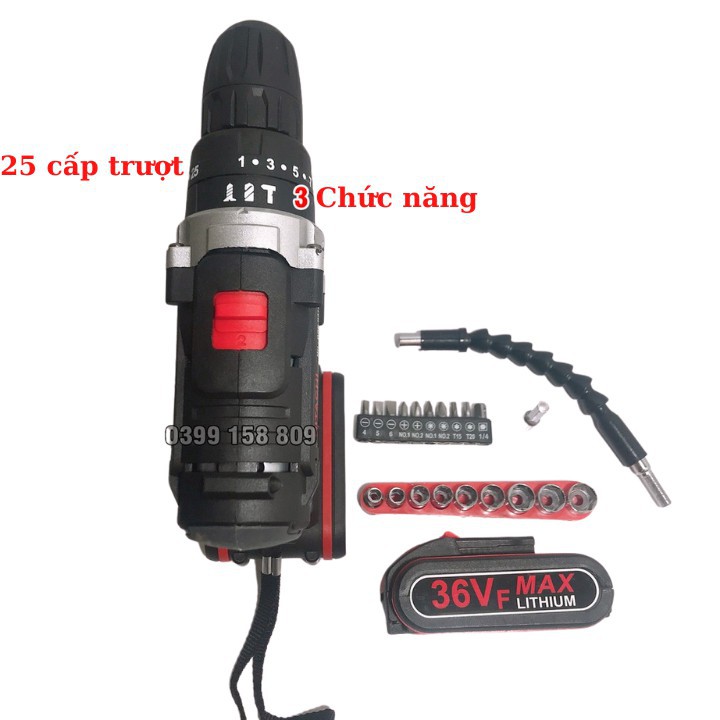 [HÀNG MỚI VỀ] Máy Khoan Pin Hitachi 36V 3 chức năng - Khoan Bê Tông, Bắt Vít Tặng bộ phụ kiện 21 chi tiết cao cấp