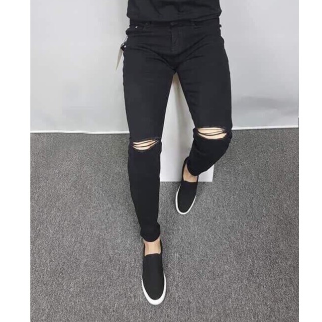 QUẦN JEAN ĐEN RÁCH gối nam quần bò rách hai gối