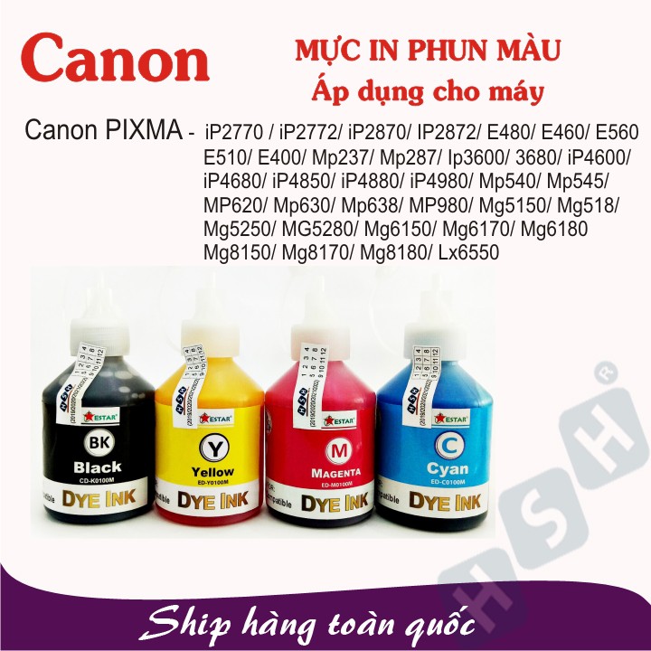 [GIÁ CỰC SỐC] Bộ 4 màu mực in phun CANON PIXMA - Đen, Xanh, Đỏ, Vàng - Box