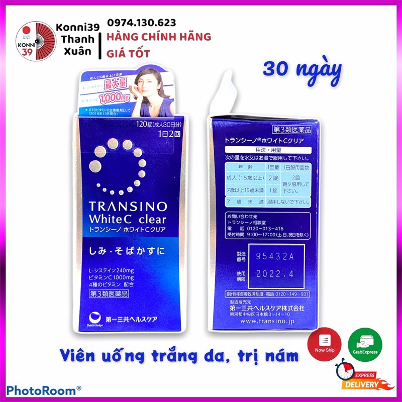 Viên uống trắng da Transino White C Clear Nhật 120 viên