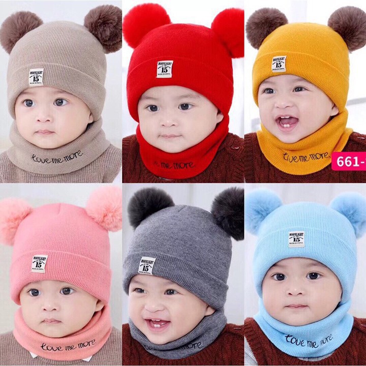 Mũ len nón len cho bé có kèm khăn quàng cổ cực đẹp Mã CJ60A