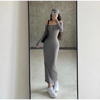 Đầm body dáng dài trễ vai