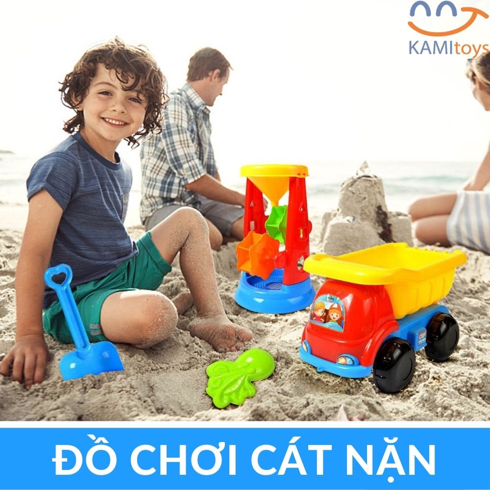 Đồ chơi cát nặn động lực vi sinh cho bé gồm:Xe tải-Thùng chứa-Khuôn nặn chơi trong nhà hoặc đi biển Kami50109