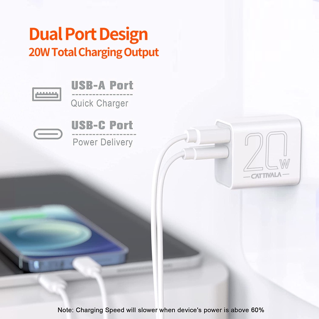 Bộ sạc nhanh PD Plextone CATTIVALA C20 20W 2 cổng USB-C dành cho iPhone 13/12 Pro Max/AirPods Max/iPad/Samsung