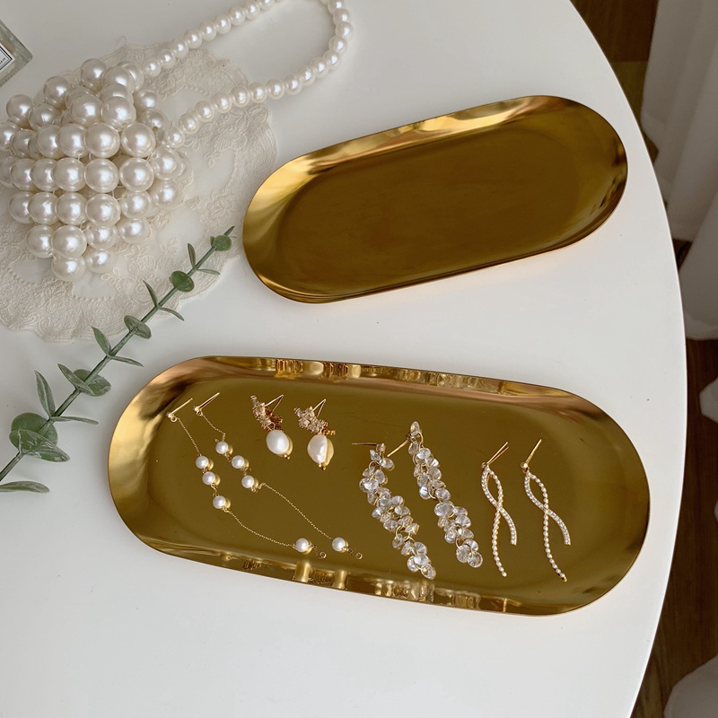 Đĩa Inox Hình oval Màu Vàng / Bạc Phong Cách Bắc Âu Đơn Giản