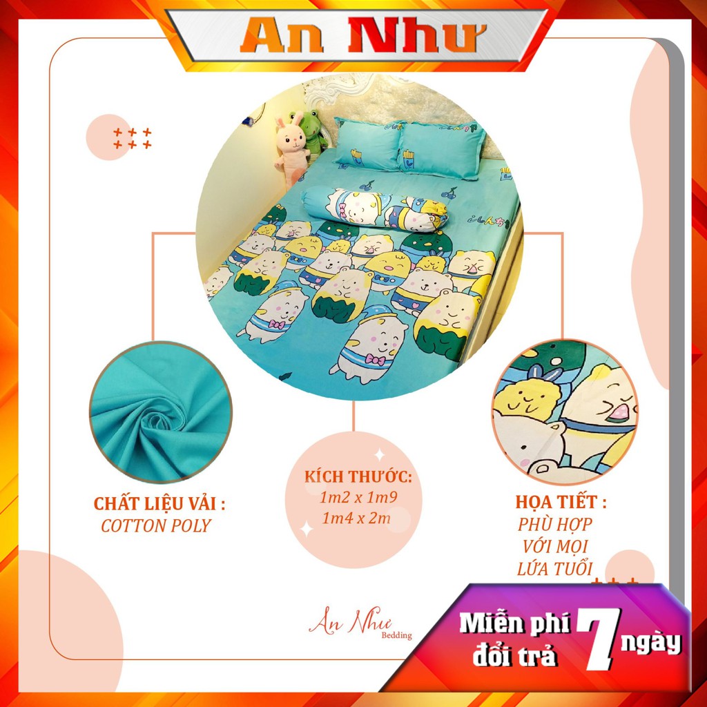 Bộ ga gối m2/m4 drap giường poly, ga trải giường + 2 vỏ gối nằm cute An Như Bedding