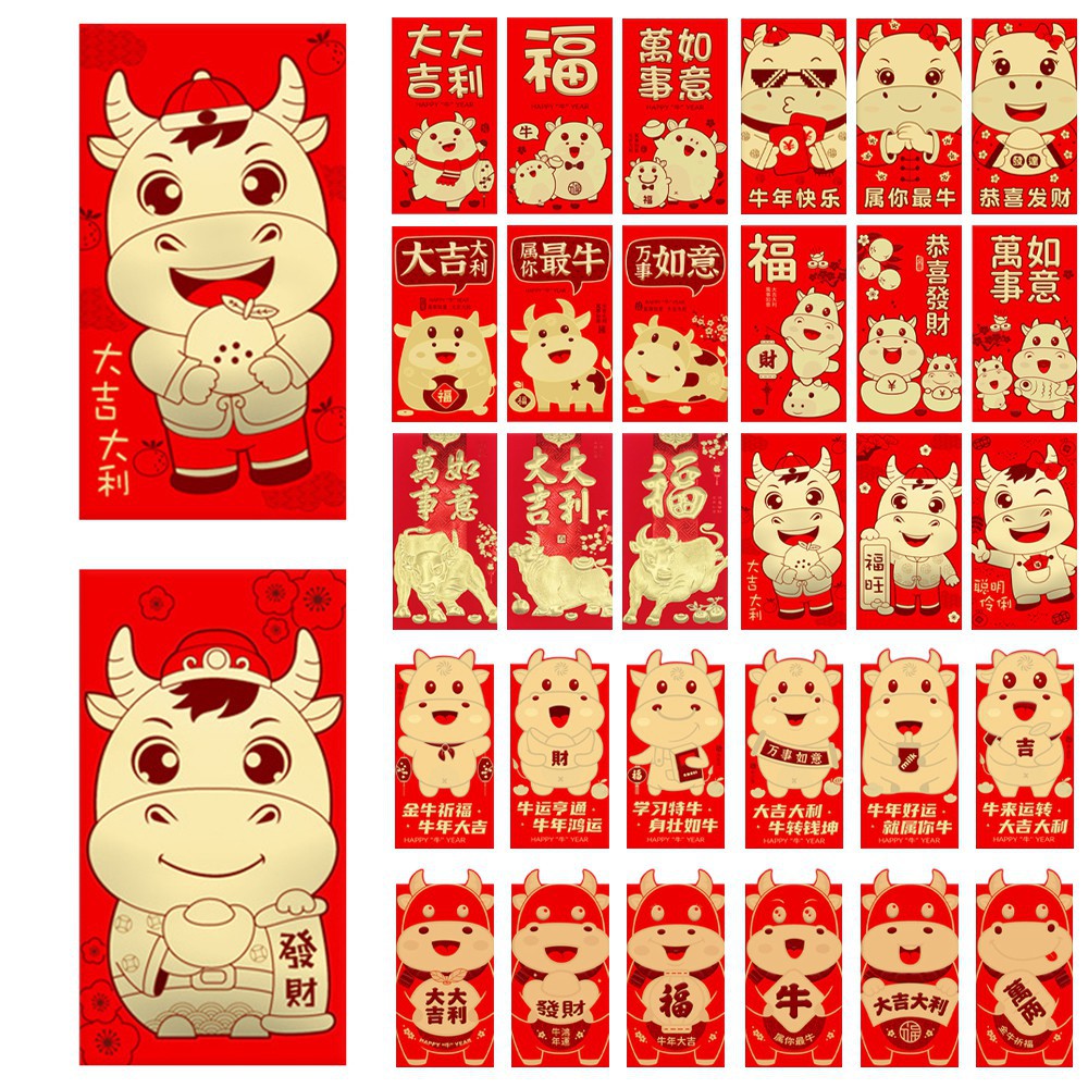 Set 6 Bao Lì Xì Màu Đỏ May Mắn Theo Phong Cách Trung Hoa