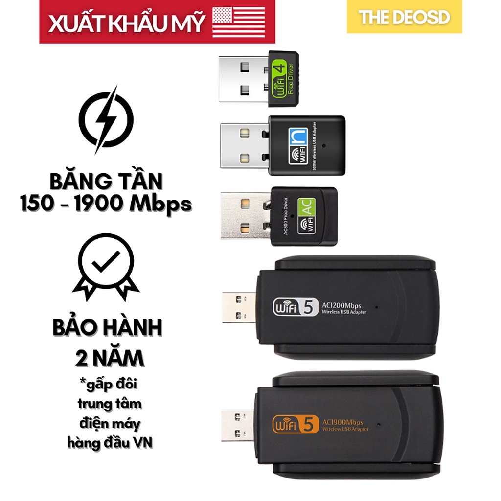 [ Xuất Khẩu Mỹ ] - Bộ Chuyển Đổi WiFi USB Bộ Thu Mạng - The Deosd TD-WUF - Hàng Chính Hãng