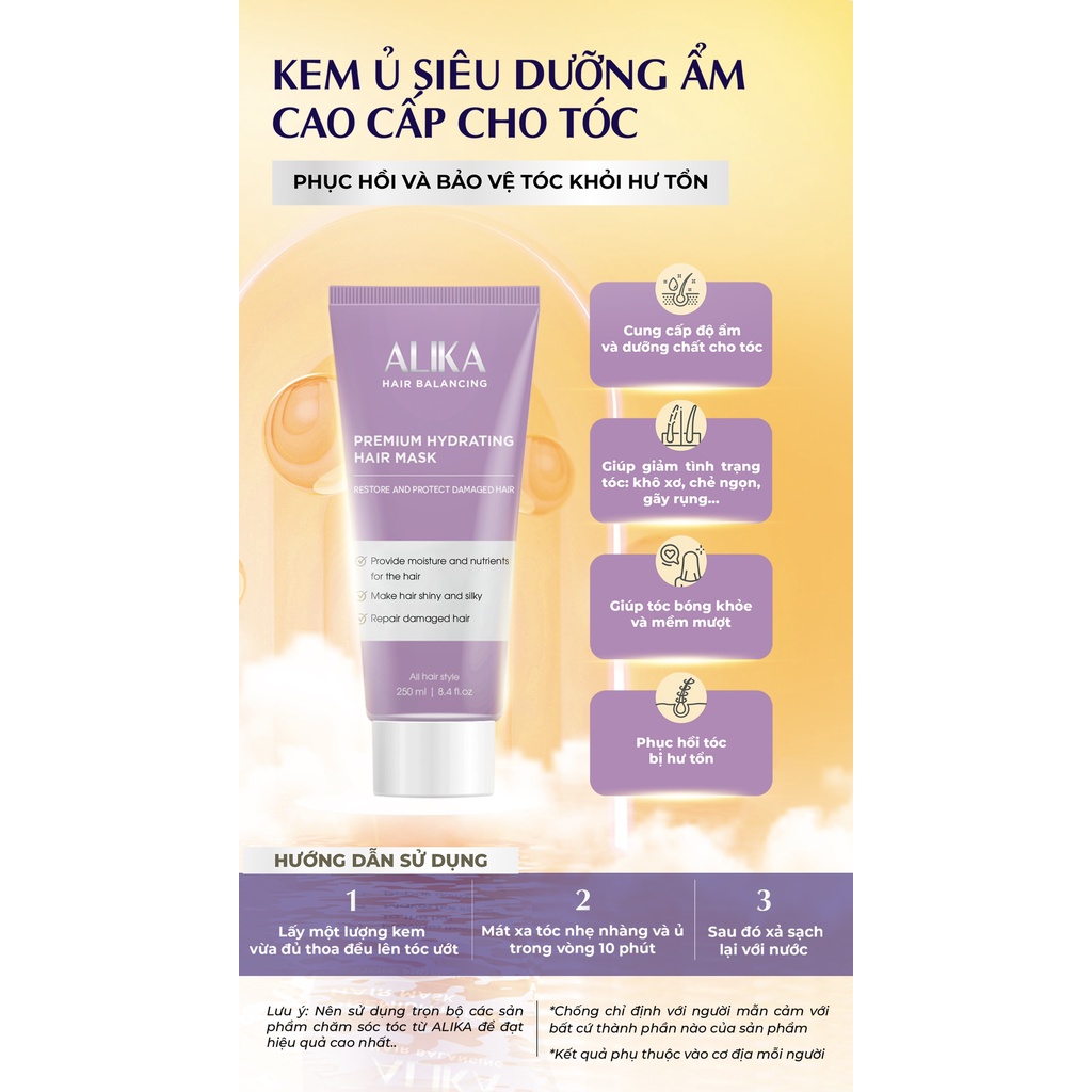 KEM Ủ SIÊU DƯỠNG ẨM CAO CẤP CHO TÓC ALIKA HAIR BALANCING - PHỤC HỒI VÀ BẢO VỆ TÓC HƯ TỔN - TUÝP 250 ML