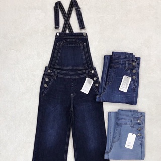 Yếm jeans nử ống rộng tua lai