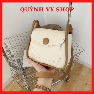 Túi đeo chéo nữ chât da mềm giày dặn phối cúc bì thư