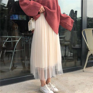Chân Váy Lưới Dài Màu Trắng - Màu Đen