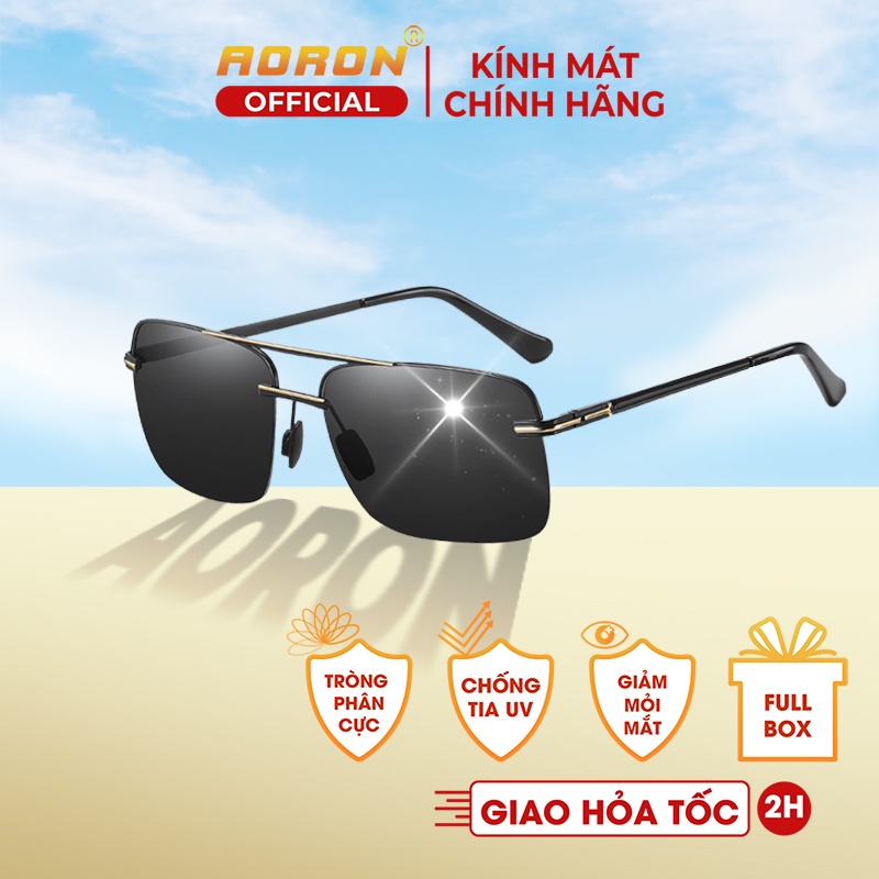 Kính Râm Thời Trang Nam Không Khung Tròng, Mắt Kính Vuông Phân Cực Chống Chói Chống Lóa AK023 - AORON