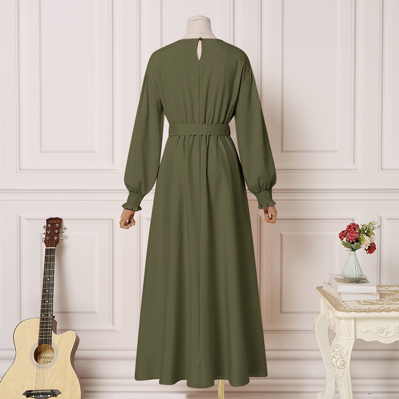 Đầm dài ZANZEA tay dài cổ tròn nhiều tầng có thắt lưng thời trang Hồi giáo cho nữ