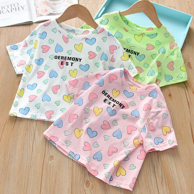 Áo Thun In Hình Trái Tim Cho Bé Gái 1-6 Tuổi