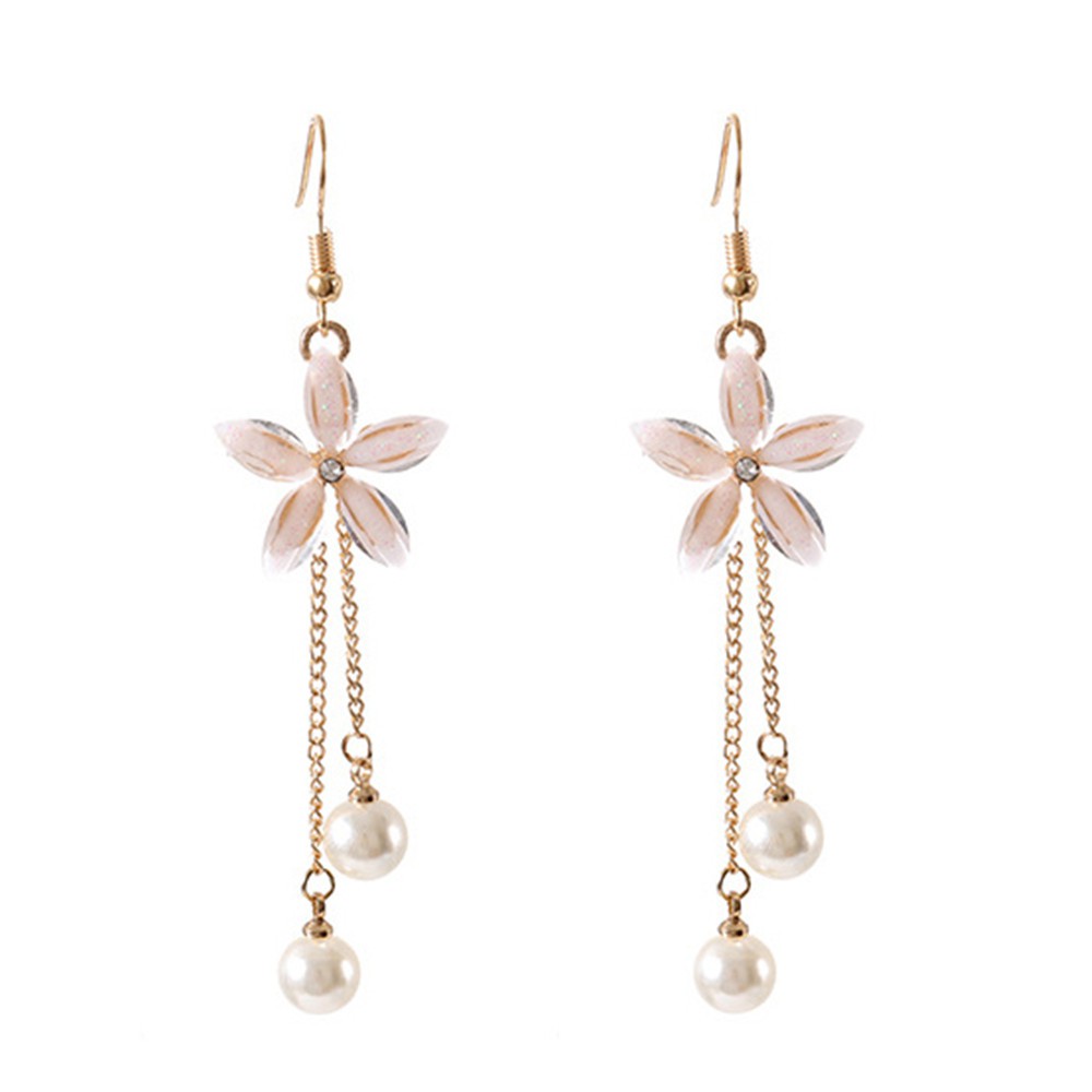 Khuyên tai chuỗi đính hoa và ngọc trai nhân tạo tua rua