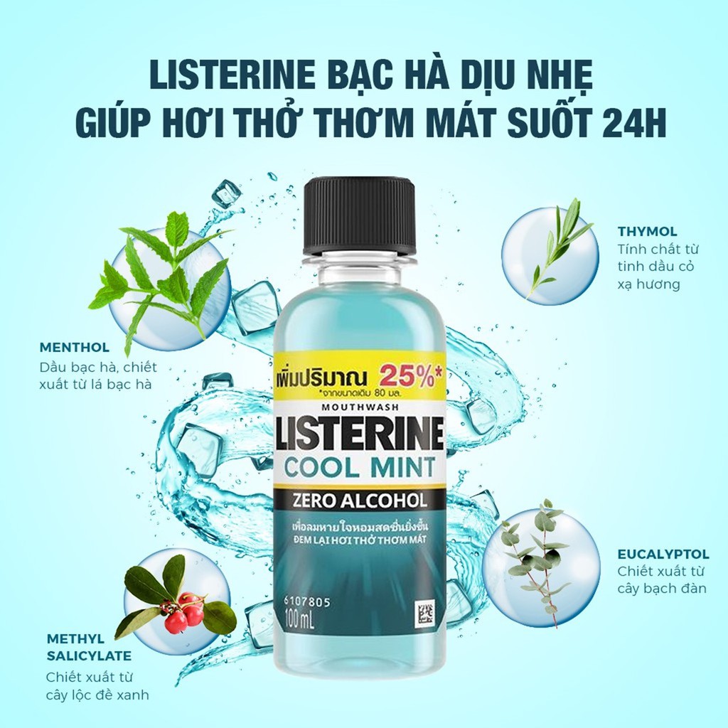 Bộ 2 Chai Nước Súc Miệng Listerine Ngừa Sâu Răng, Hơi Thở Thơm Mát Listerine Coolmint Zero Alcohol Mouthwash 100ml/Chai