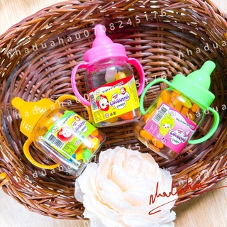 Combo 3 hủ kẹo Xê trái cây hình bình sữa mini dễ thương trẻ em 3 màu hồng/vàng/xanh Hongkong hủ mini 18g