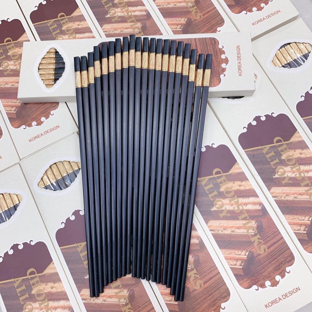 Hộp 10 Đôi Đũa Hợp Kim Mạ Vàng Cao Cấp