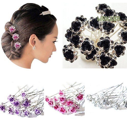 Set 5 Kẹp Tóc Hoa Hồng Đính Đá Sang Trọng Cho Cô Dâu