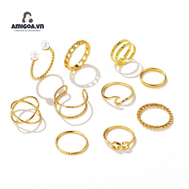 ✨✨Bộ 10 Nhẫn Đeo Khớp Ngón Tay Đính Hạt Ngọc Trai Đơn Giản Sáng Tạo Cho Nữ