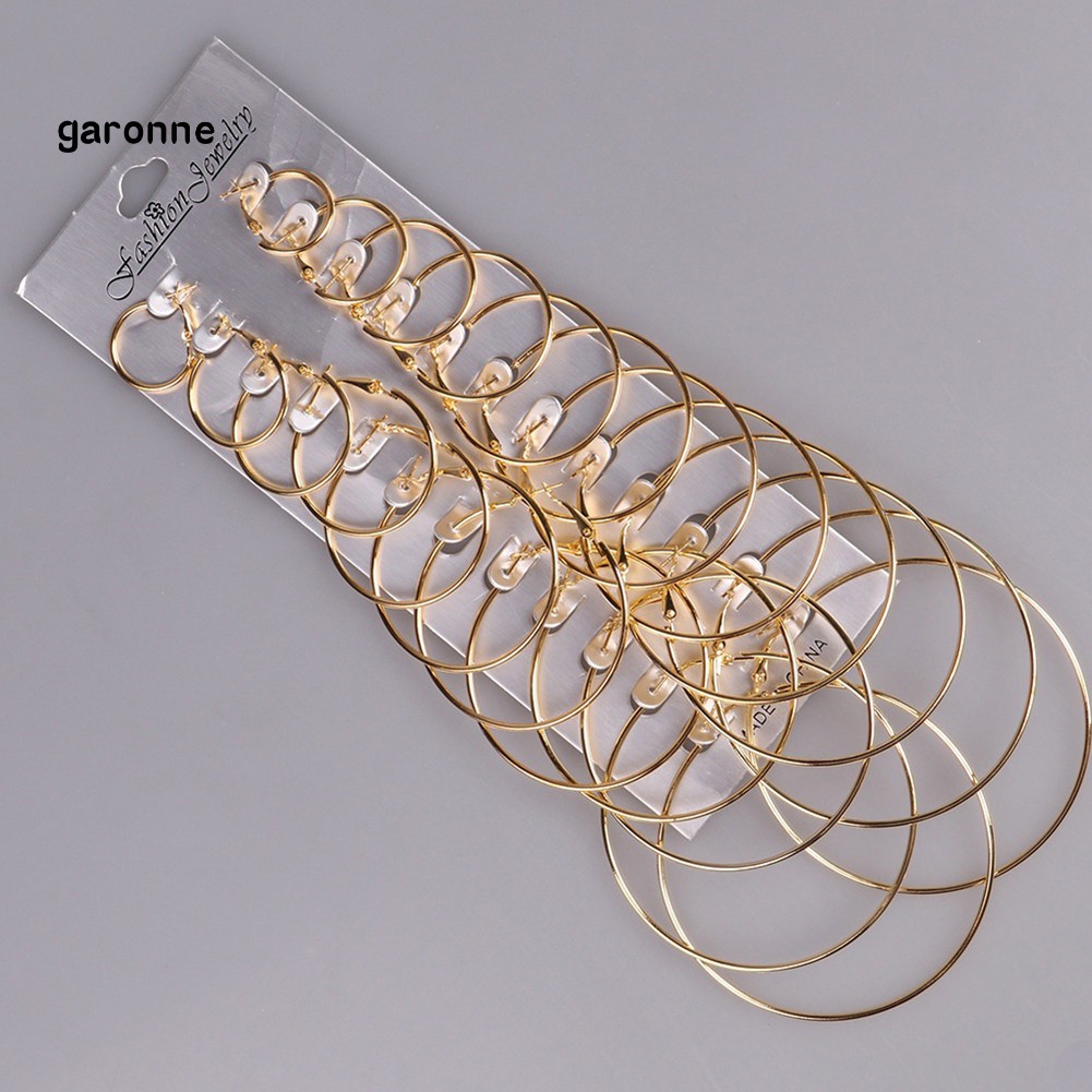 GA_12 Pairs Women Girls Gold/Silver Plated Rock Punk Club Circle Hoop Earrings Set