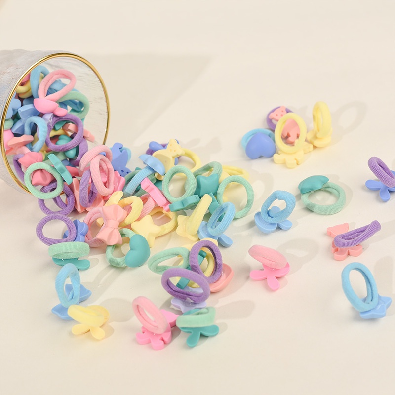 10Pcs Cartoon Simple Heart Bow Girls Cute Hair Bands Candy Color Multicolor Soft Elastic Rubber Band Scrunchies Kids Hair Accessories