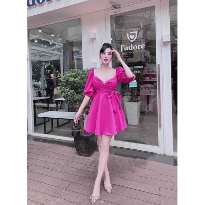 BIGSIZE ĐẦM XOÈ CỘT NƠ EO TAY PHỒNG