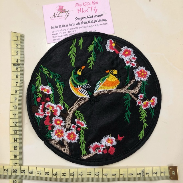 Tấm ren tròn trang trí áo dài đôi chim
