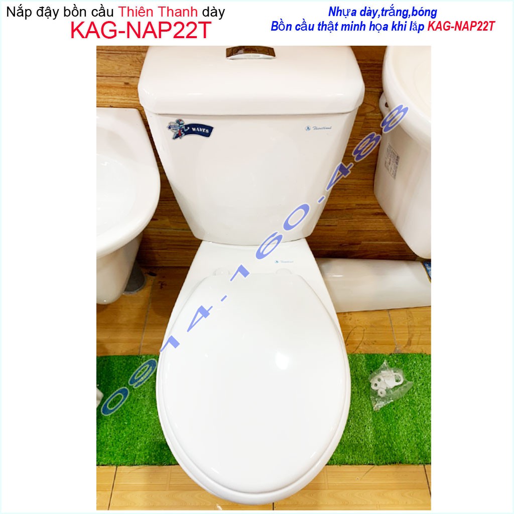 Nắp đậy cho bồn cầu Thiên Thanh KAG-NAP22T, Nắp cầu 2 khối nhựa trắng bóng