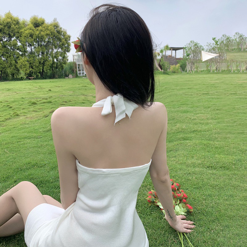 Đầm Dệt Kim Hai Dây Dáng Ôm Màu Sắc Trơn Phong Cách Hàn Quốc