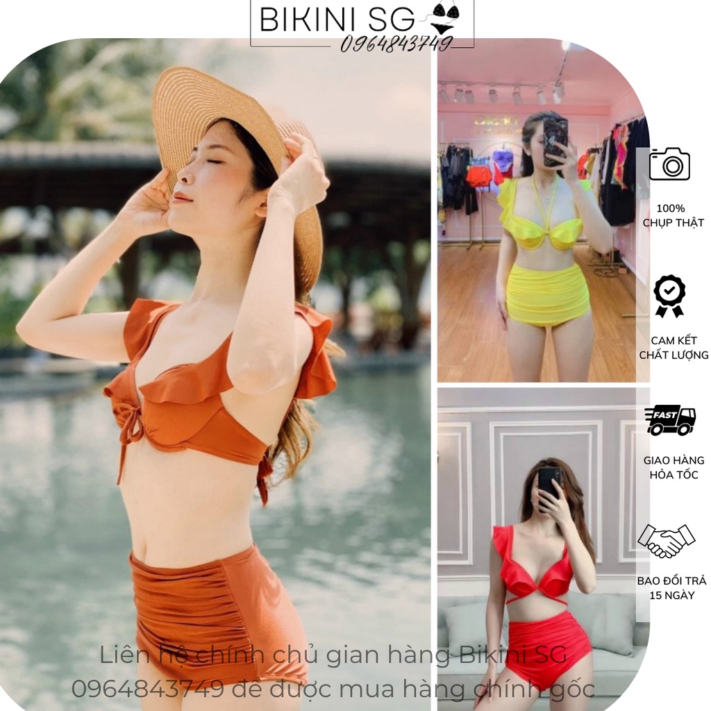 Bikini 2 mảnh cánh tiên màu đen có mút ngực dày cho người ngực lép phối quần cạp cao tôn dáng đi biển cực xinh