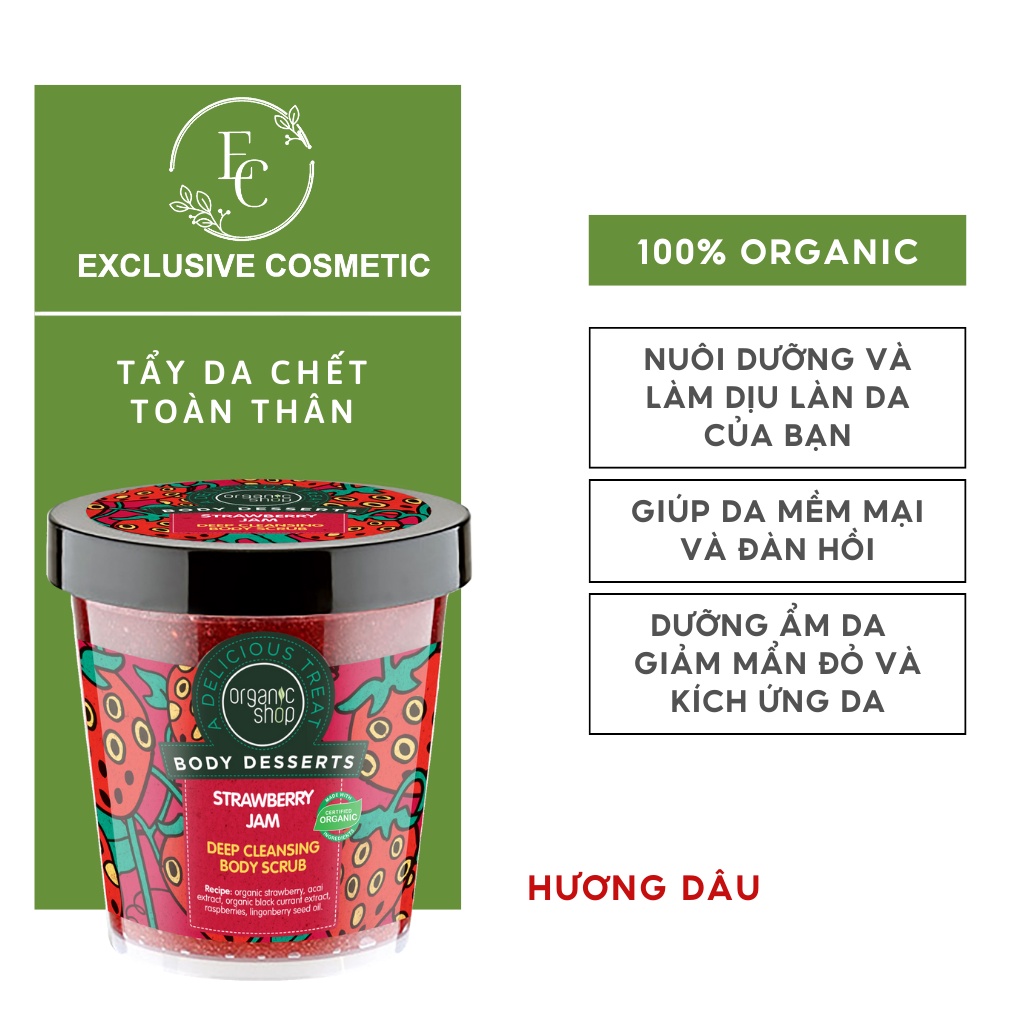 Tẩy bào chết toàn thân Organic Shop Hương Dâu 450ml