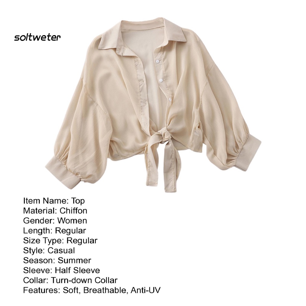 Áo Sơ Mi Mùa Hè Thắt Nút Màu Sắc Trơn Thoáng Khí Cho Nữ