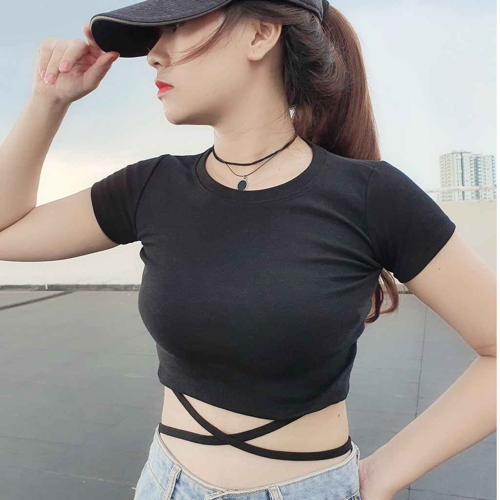 [Ảnh Thật] Áo Croptop Cột Rút Dây Eo Tay Ngắn Dài Thun Ôm Body Sexy Trơn Trắng / Đen / Nude ACR005 Mys Unicorn Fashion