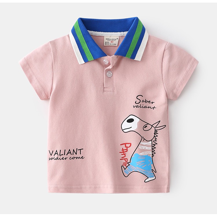 Áo Polo trẻ em DINOKING áo phông có cổ cho bé trai 1-7 tuổi họa tiết hươu cao cổ AT07