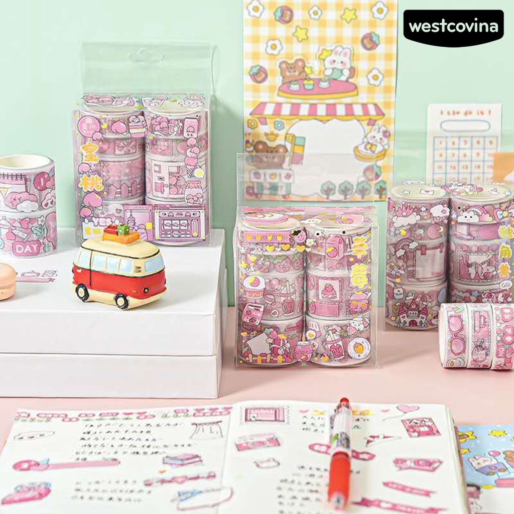 [Hot]✍Set 8 Cuộn Băng Dính Washi Dùng Trang Trí Sổ Tay DIY
