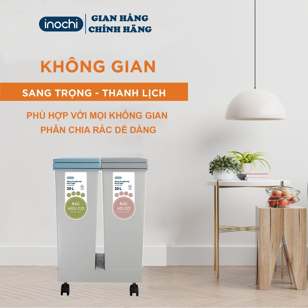 Thùng rác thông minh HIRO INOCHI 2 Ngăn bấm nút tự động mở nắp phân loại rác cho phòng khách, phòng ngủ,vệ sinh RAPL.002