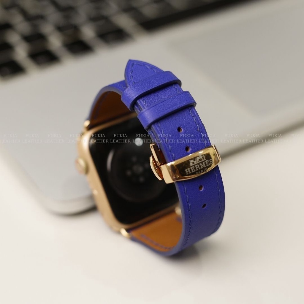 Dây da thủ công Swift Xanh Lam dành cho Apple Watch, đồng hồ thông minh, đồng hồ cơ
