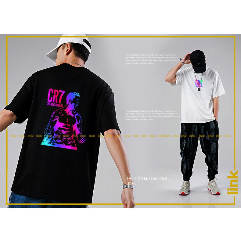 Áo thun phản quang tay lỡ CR7 dáng rộng unisex