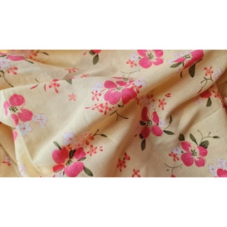 Vải Linen bột hoa trang nền vàng mơ