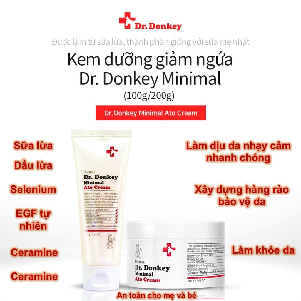 Kem dưỡng Ato Cream chiết xuất sữa lừa,dầu lừa và thành phần tự nhiên trị chàm sữa và làm dịu da,dưỡng ẩm làn da trẻ nhỏ [Dr.Donkey  Ato Cream 100g - 200g]