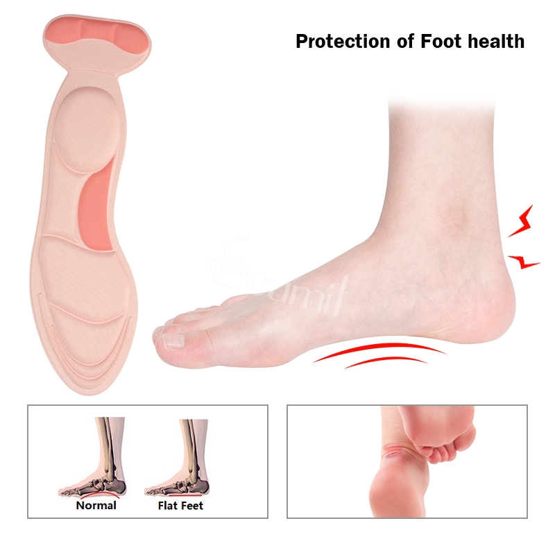 Random Color Women Pain Relief 4D Insole/ Non-slip Heel Protector  Insole Cushion/ Inserts Heel Post Back Soft Insole/ Flat Foot Support Memory Foam Shoe Pads Careory foam Shoe pads care