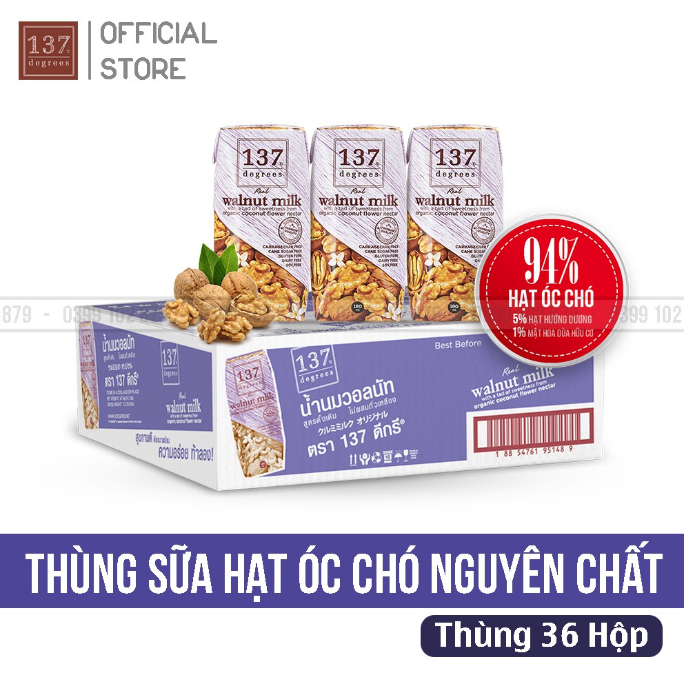 Thùng Sữa Hạt Óc Chó Nguyên Chất 137 Degrees Thái Lan- 36 Hộp 180ml